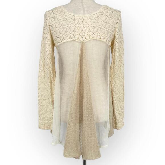 ALTAR'D STATE Cream Tunic Blouse Sheer Knit Floral Lace Long Sleeve Size Small - Picture 4 of 6